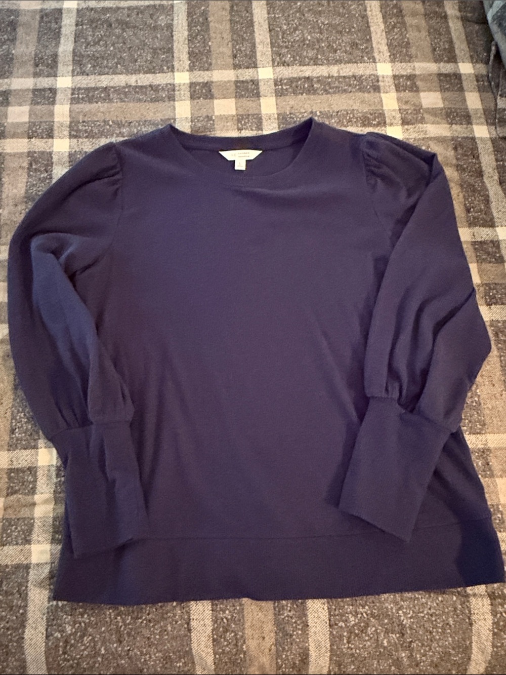 LC Lauren Conrad Navy Crewneck Robbed Sweater with Tapered Cuffs